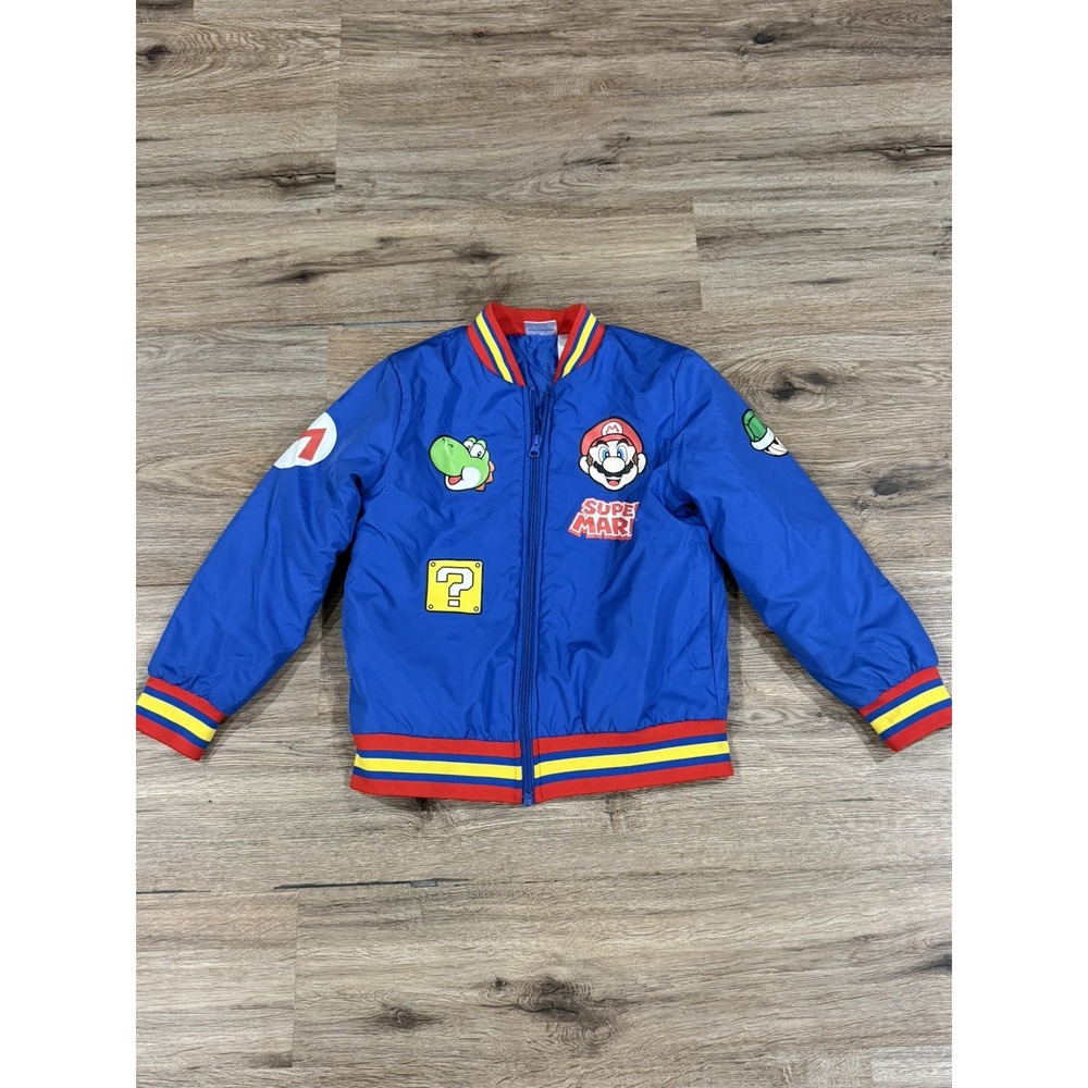 Kids Nintendo Super Mario Varsity Bomber Jacket Youth Blue Size 8